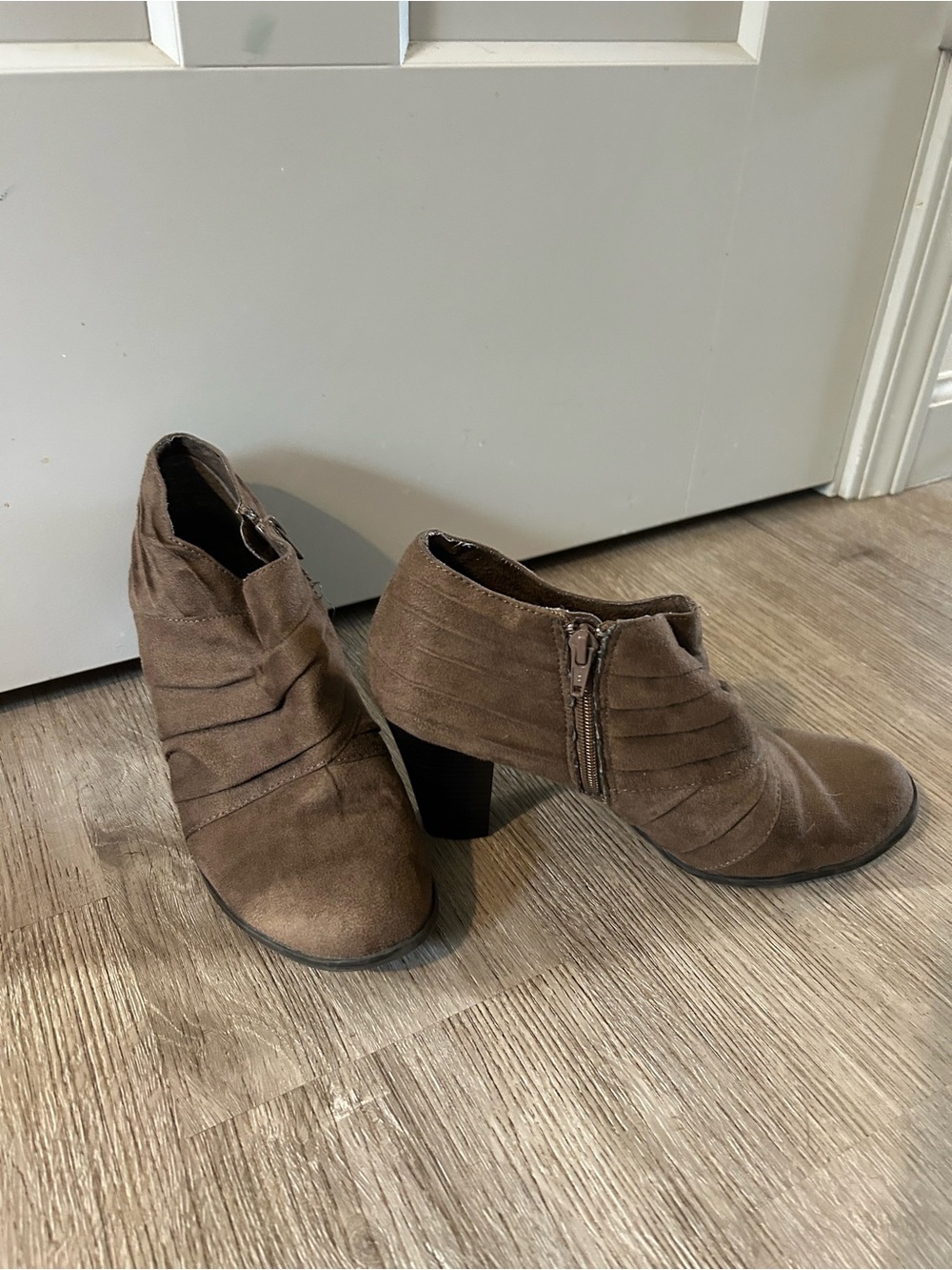 Women's Brown Suede Ankle Booties with Stacked Heel